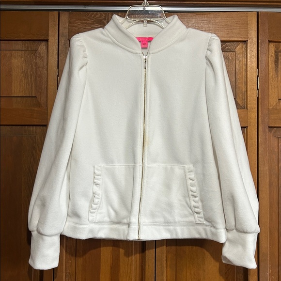Lilly Pulitzer Cabello Fleece Zip Up Jacket Size large Coconut White - Picture 2 of 4